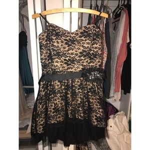 Tan and black lacy dress